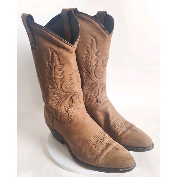 Abilene Shoes - Vintage Abilene Western Cowboy Cowgirl Boots Nubuck Block Heel 8 Camel T…